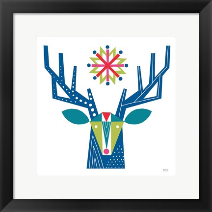 Framed Geometric Holiday Reindeer II Bright Print