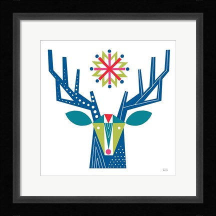 Framed Geometric Holiday Reindeer II Bright Print