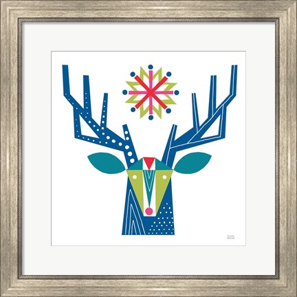 Framed Geometric Holiday Reindeer II Bright Print