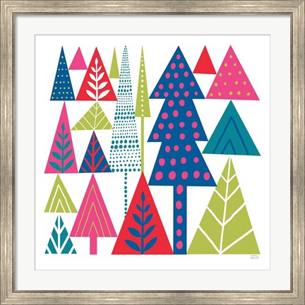 Framed Geometric Holiday Trees II Bright Print
