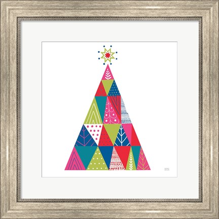 Framed Geometric Holiday Trees I Bright Print
