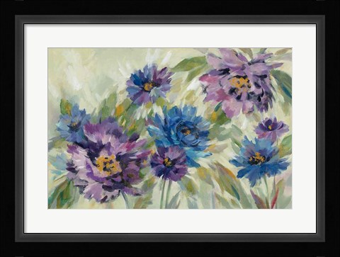 Framed Bold Blue and Lavender Flowers Print