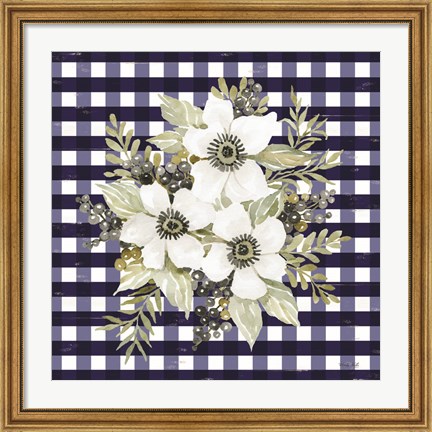 Framed Navy Floral I Print
