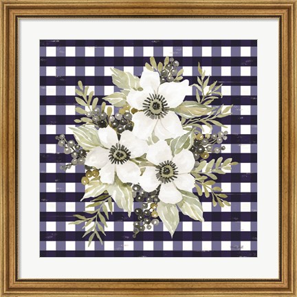 Framed Navy Floral I Print