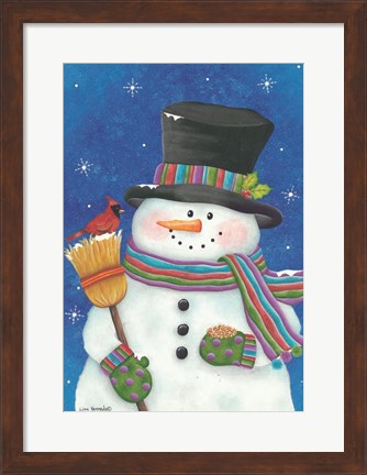 Framed Snowman with Broom Print