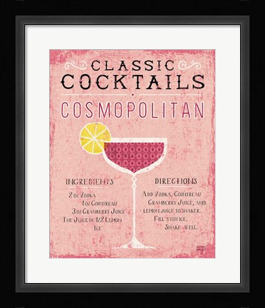 Framed Classic Cocktails Cosmopolitan Pink Print