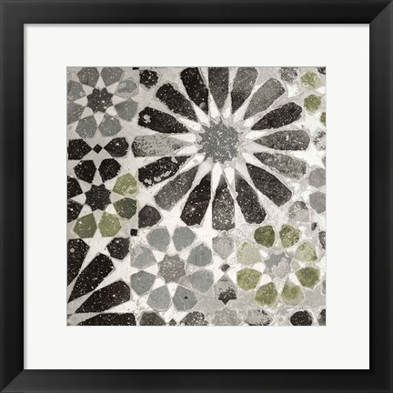 Framed Alhambra Tile III Gray Green Print