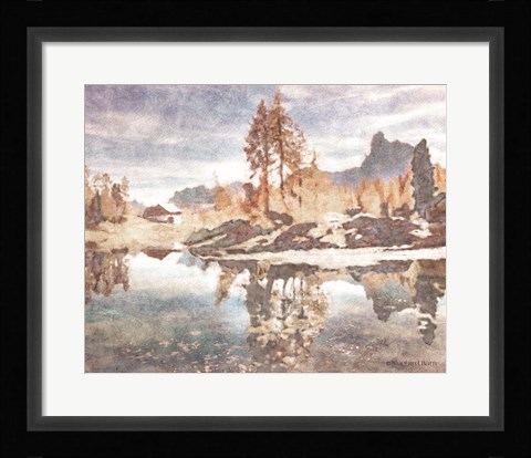 Framed Little Cabin by the Lake Print