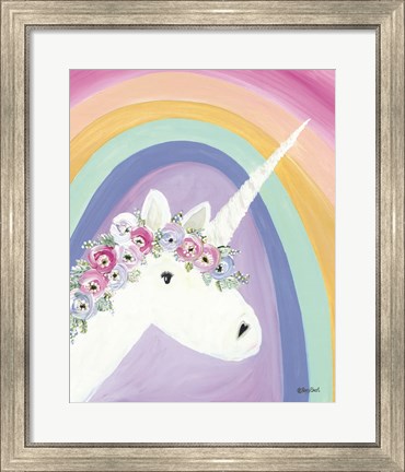Framed Floral Unicorn I Print