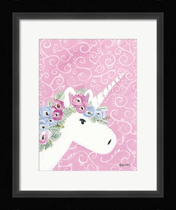 Framed Floral Unicorn II Print
