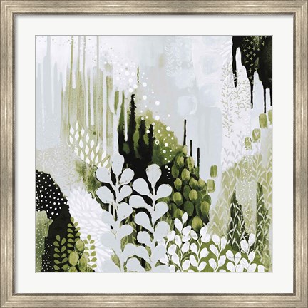 Framed BW Forest II with Green Print