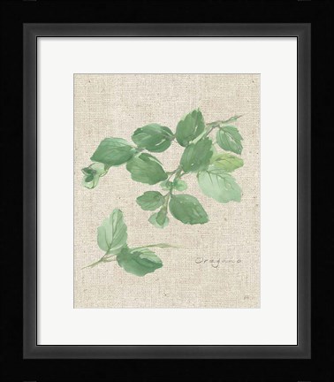 Framed Oregano on Burlap Print