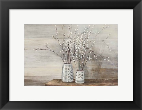 Framed Pussy Willow Still Life with Designs Print
