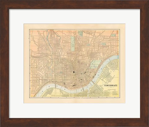 Framed Map of Cincinnati Print