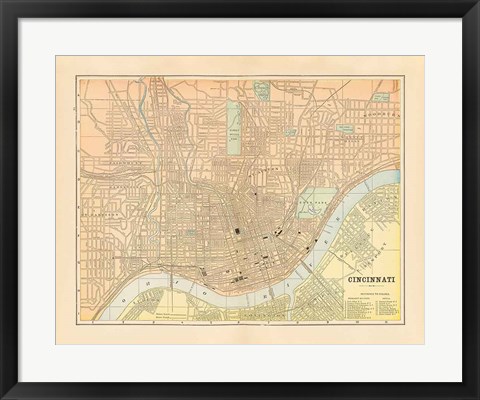 Framed Map of Cincinnati Print