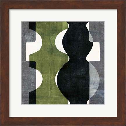 Framed Geometric Deco II with Green Print