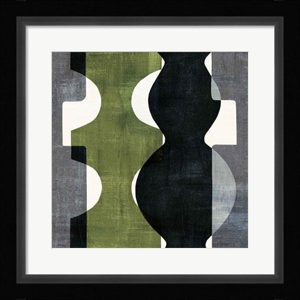 Framed Geometric Deco II with Green Print