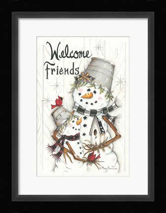 Framed Welcome Friends Snowmen Print