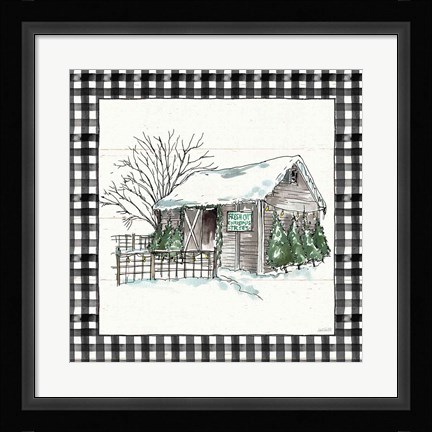 Framed Holiday on the Farm IV BW Buffalo Check Print