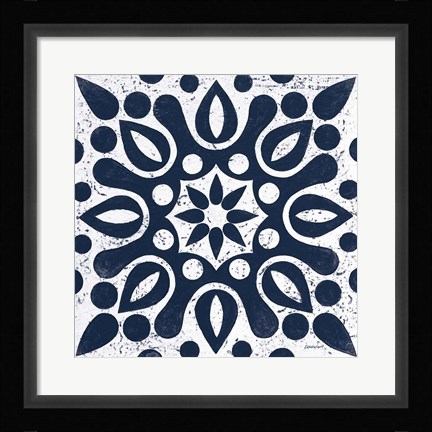Framed Blue and White Tile IV Print