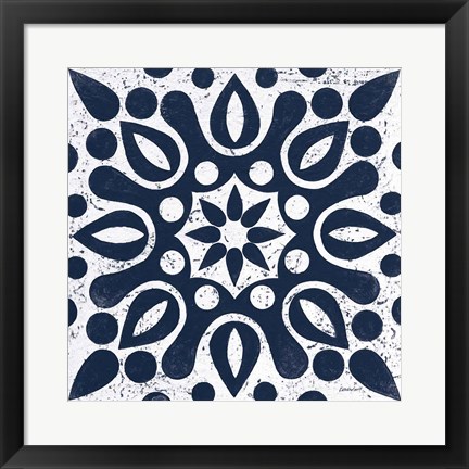 Framed Blue and White Tile IV Print
