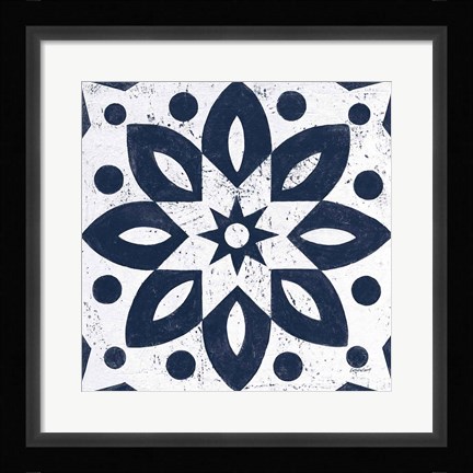 Framed Blue and White Tile I Print