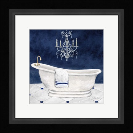 Framed Navy Blue Bath I Print