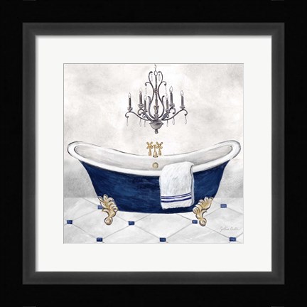 Framed Navy Blue Bath II Print