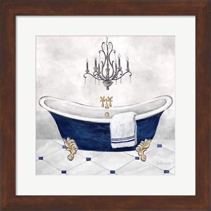 Framed Navy Blue Bath II Print