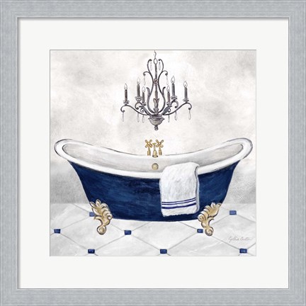 Framed Navy Blue Bath II Print