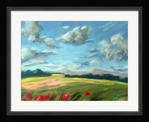 Framed Scarlet Meadow Green Print