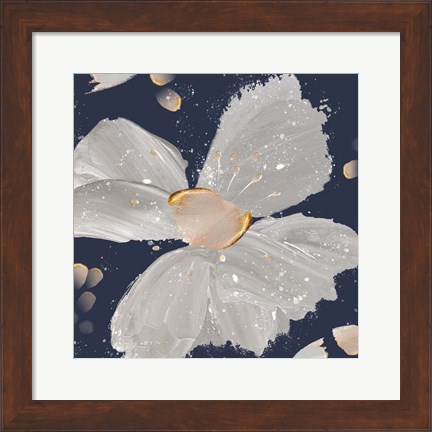 Framed Contemporary Floral Gray on Blue Print