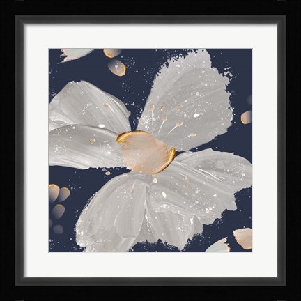 Framed Contemporary Floral Gray on Blue Print