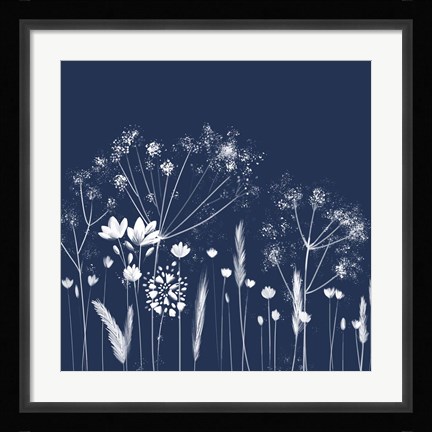 Framed Indigo Flowers I Print