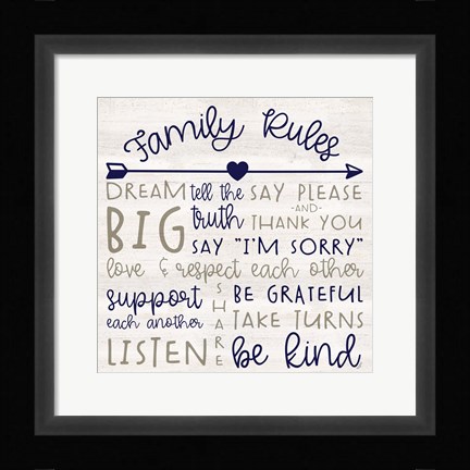 Framed Family Rules III Farmhouse Print