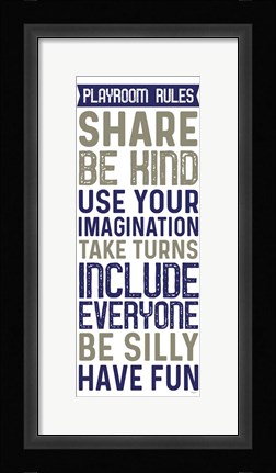 Framed Playroom Rules Vertical Print