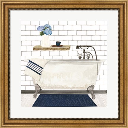 Framed Farmhouse Bath I Navy-Tub Print
