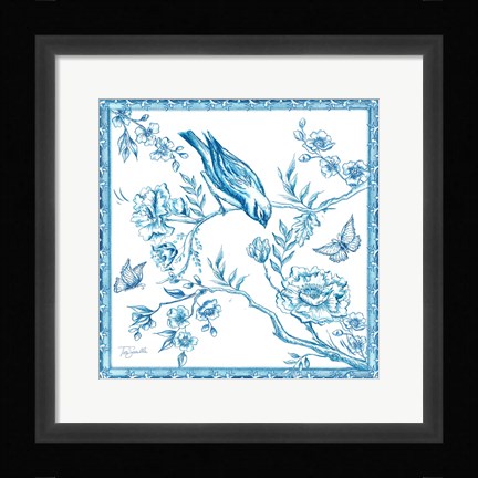 Framed Chinoiserie Tile I Print