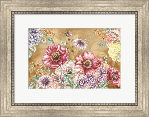 Framed Wildflower Medley Landscape on Rust Print