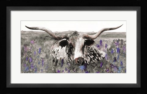 Framed Longhorn in Flower Field Print