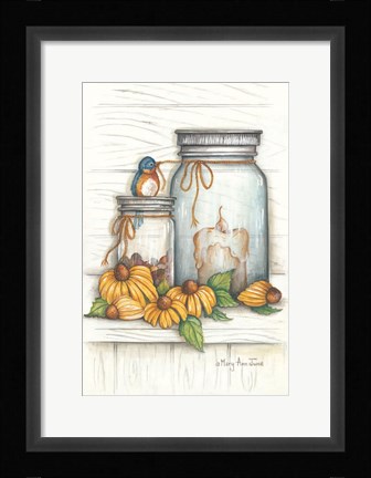 Framed Blue Bird and Coneflowers Print