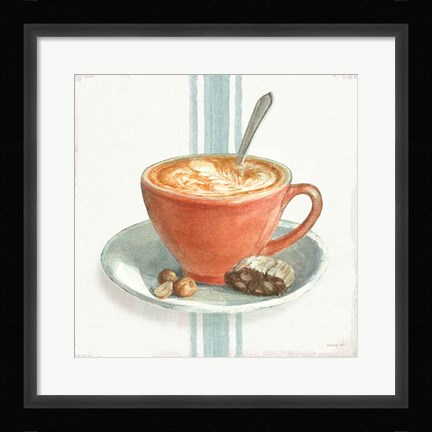 Framed Wake Me Up Coffee III with Stripes Print