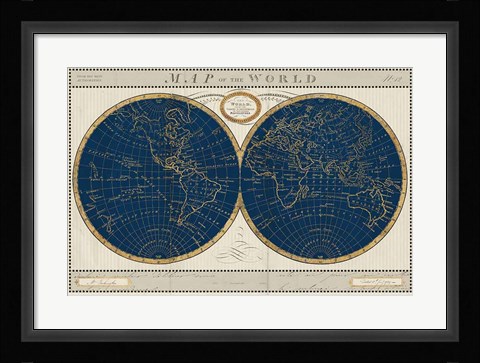 Framed Torkingtons World Map Indigo Globes Print
