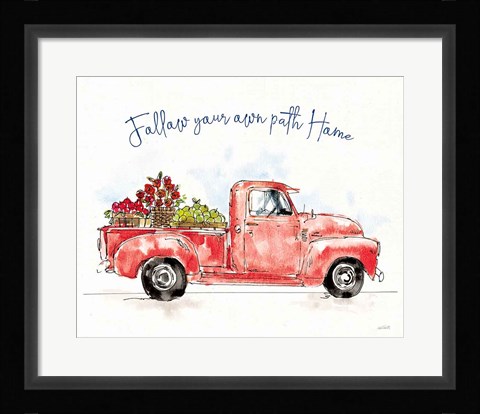 Framed Americana Mood VIII Red Truck Blue Print