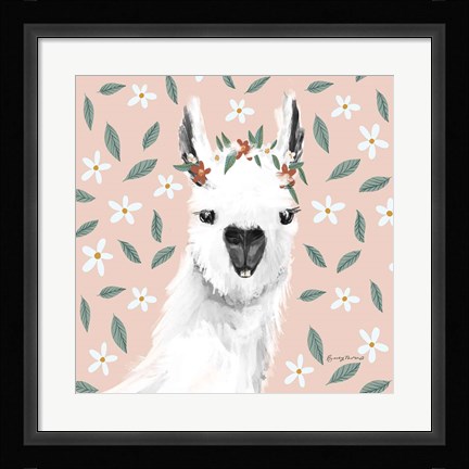 Framed Delightful Alpacas I Floral Crop Print