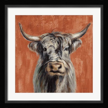 Framed Highland Cow on Terracotta Print