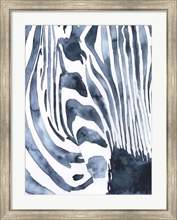 Framed Indigo Zebra I Print