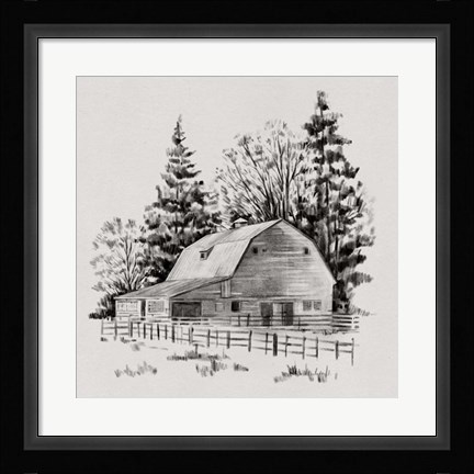 Framed Distant Barn Sketch I Print