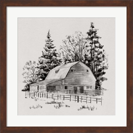Framed Distant Barn Sketch I Print