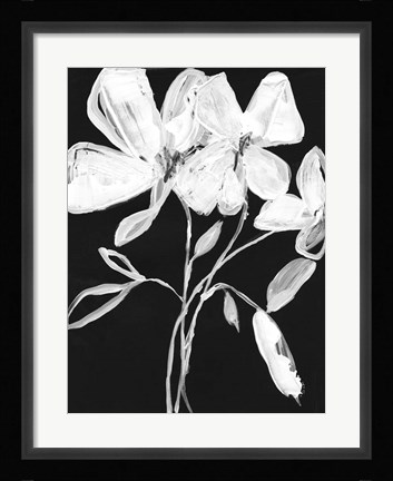 Framed White Whimsical Flowers I Print